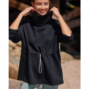 Varley Barton Sweatshirt XS Black Turtleneck Funnel Neck Cinched Waist
